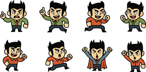 Obraz premium Cartoon characters in various poses and expressions on white background