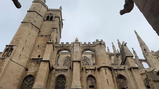 Towering Gothic Facade of the Cath&eacute;drale Saint Just et Saint Pasteur