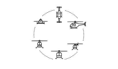 Helicopter icon set vector with multiple views aviation minimal flat design illustration © Romjan