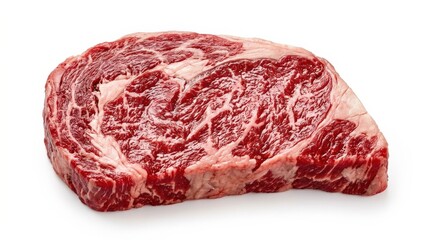 Obraz premium Raw marbled ribeye steak with rich red meat and white fat marbling