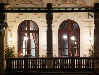 Classical style with arched details. Refined architecture featuring marble accents and symmetry © Vladimir