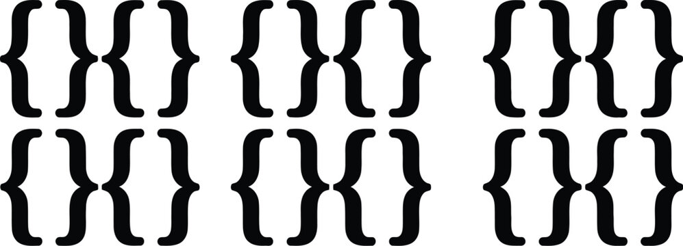 Brackets icon set, vector illustration of curly bracket symbols for typography coding programming syntax and text design elements.
