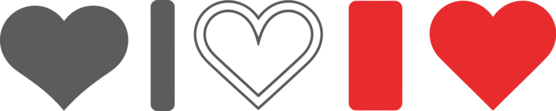 I love icon set, vector collection of heart symbols wedding anniversary and valentine lettering for romantic greeting design and love themed graphics.