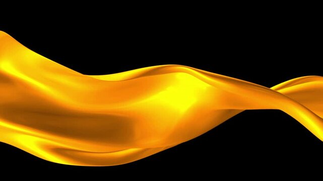 Golden silk fabric with alpha channel, yellow cloth material flying in the wind , 3d rendering. Abstract Gold fabric texture motion in artistic wave pattern design