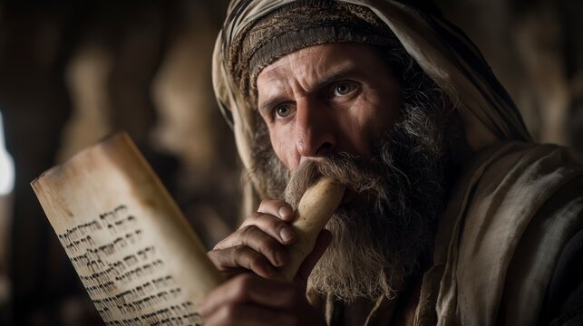 A symbolic biblical scene of Ezekiel eating the prophetic scroll, expressing divine revelation, obedience, and the burden of delivering God&rsquo;s message.
