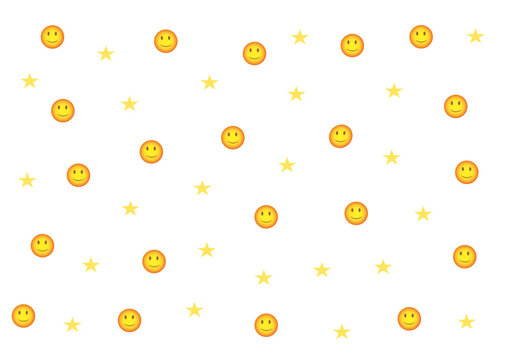 Seamless pattern with various yellow emoji faces and expressive smiles