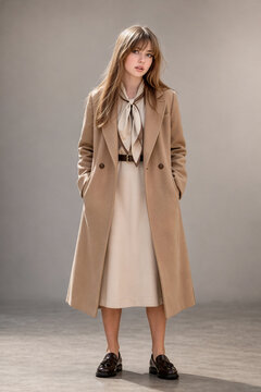 Frau im beigen Wollmantel