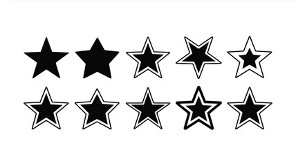 Obraz premium Ten unique stylized star icons featuring solid black centers and various sharp geometric outlines presented in two horizontal rows arranged neatly isolated on white background