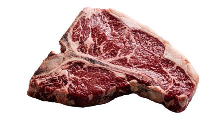 Obraz premium Fresh raw T bone beef steak with marbling isolated on white background. Premium butcher meat cut for grilling, barbecue and gourmet cooking concept.