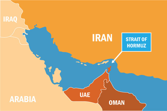 Map of the strait of Hormuz and surrounding countries in the middle east region