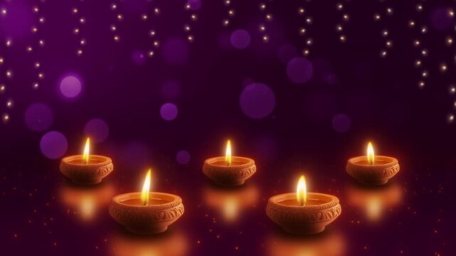Five Glowing Diyas Celebrating Diwali Festival