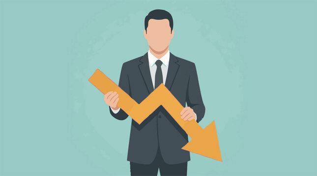 Businessman holding a downward arrow symbolizing market decline and loss