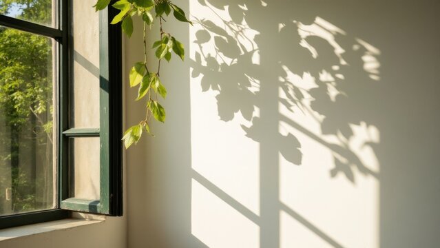 Shadows of leaves and branches on wall from nearby trees