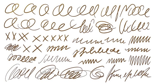 Brown vector illustration featuring various cursive and handwritten lettering styles and techniques examples