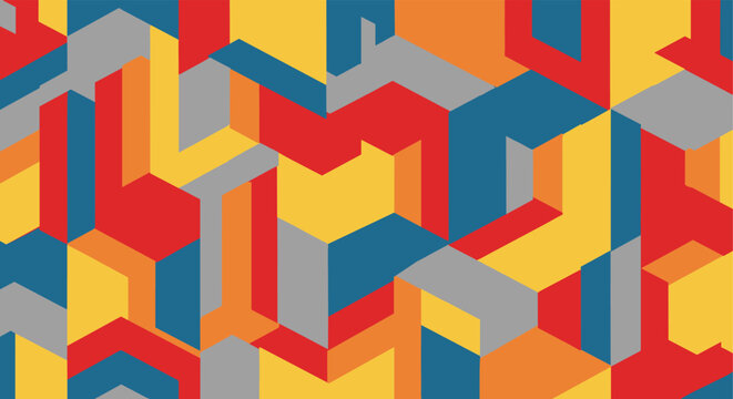 Colorful geometric abstract pattern with 3d blocks and bold colors