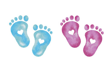 Welcome baby watercolor artwork featuring baby footprints. Hand drawn png elements isolated on a background
