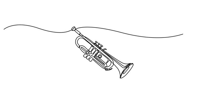 Animated self drawing of one continuous line draw classical saxophone. Video clip with alpha channel, Wind music instruments concept. Full length single line animation illustration. white background.