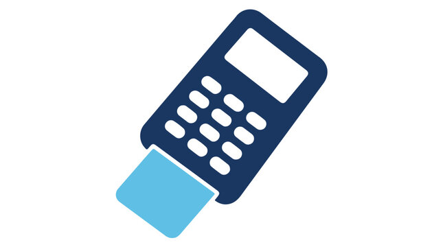 Modern blue payment terminal with numeric keypad isolated on Transparent Background
