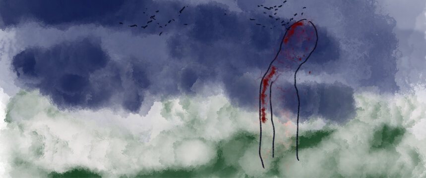 Dessin d'un homme souffrant de d&eacute;pression et d'anxi&eacute;t&eacute;. Maladie mentale.