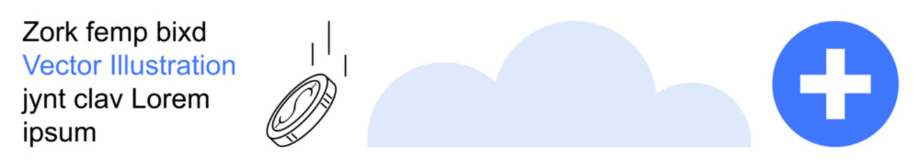 Obraz premium Cloud computing, data storage, business solutions, digital healthcare, medical services, innovative technology. Cloud shape, a coin and a medical cross in modern design. Cloud computing and data