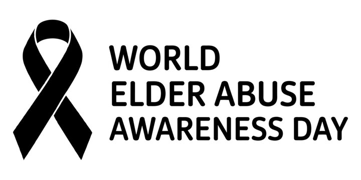 A black ribbon graphic used to raise awareness for the world elder abuse awareness day event. Vector, illustration