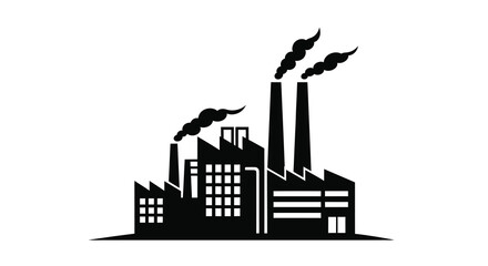 Industrial factory complex with smoke stacks a striking silhouette © Sogir
