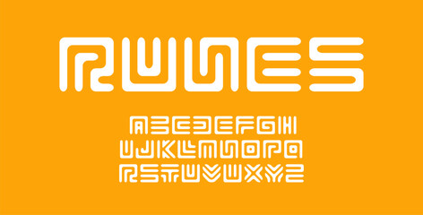 Obraz na płótnie Canvas Runic Maze Font Logo Mexican Ancient Alphabet Vector English Letter Set Modern Typography, Creative Typographic Design for Art Title Text, Typo Poster Headline, Type Symbol Logotype. Vector Typeface