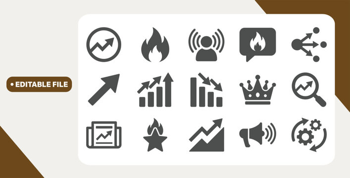 Set of trending and viral icons including arrows and crown symbol