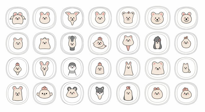 Variety of cute animal face icons.