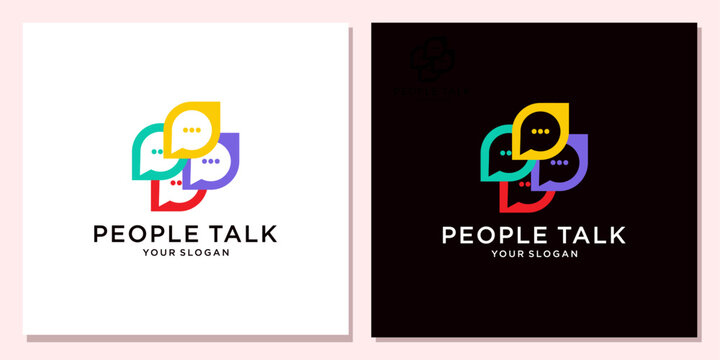 Vibrant overlapping speech bubbles logo design for social communication and community chat