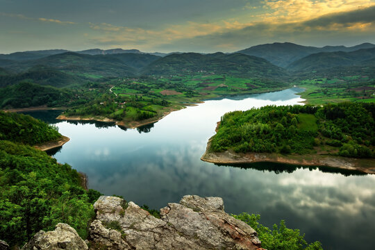Lake Rovni, an artificial lake near Valjevo, a city in Serbia.
