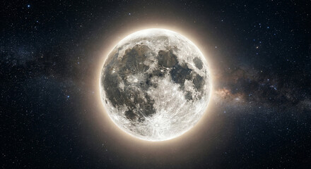Fototapeta premium Luna llena en el espaacio, foto espacial de la luna con mucho detalle