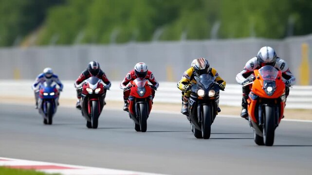 Highspeed motorcycle race on track with competitors in vibrant gear