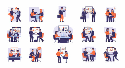 Fototapeta premium Business meeting and handshake illustrations set.