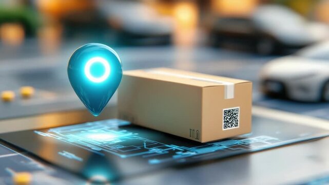 Parcel delivery tracking system. Package on digital map for online retail shopping, e-commerce, logistics management for product distribution service