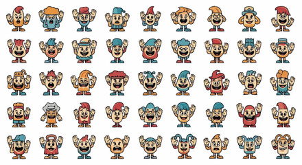 Collection of cartoon monster characters with various expressions and poses. © Nemo