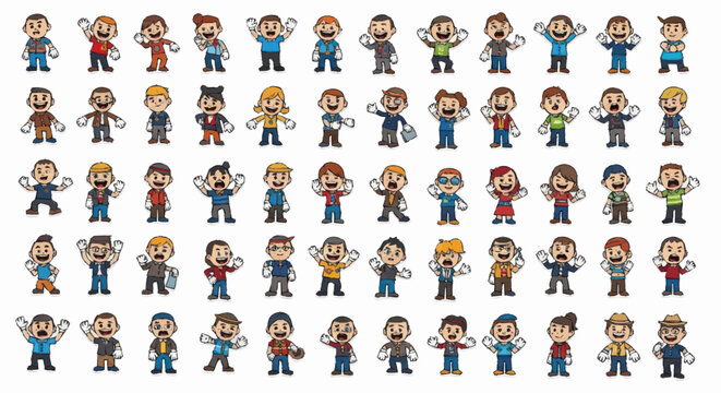 Collection of retro pixel art characters in various poses.