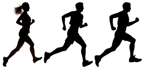 Obraz premium PNG Silhouettes of people running on transparent background