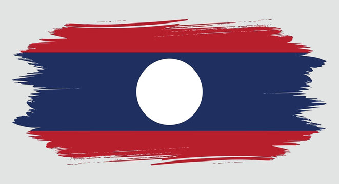 The national flag of laos features horizontal stripes of red blue and red with a central white disc