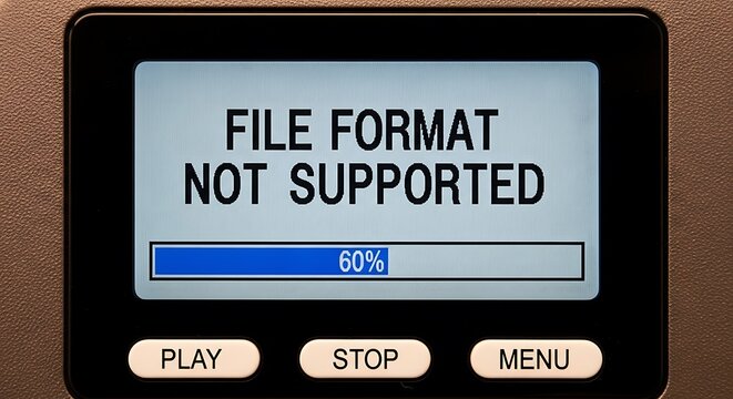 An error message indicating that a media player is unable to support the file format being played
