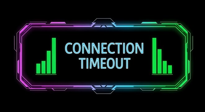 Visual representation of a connection timeout error with futuristic digital interface design