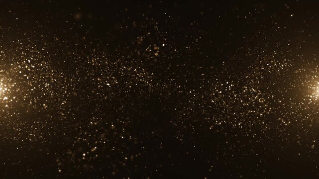 Luxury event background with glittering shiny gold particles floating across the frame. This golden special occasion background is ideal for award ceremonies and talent shows.