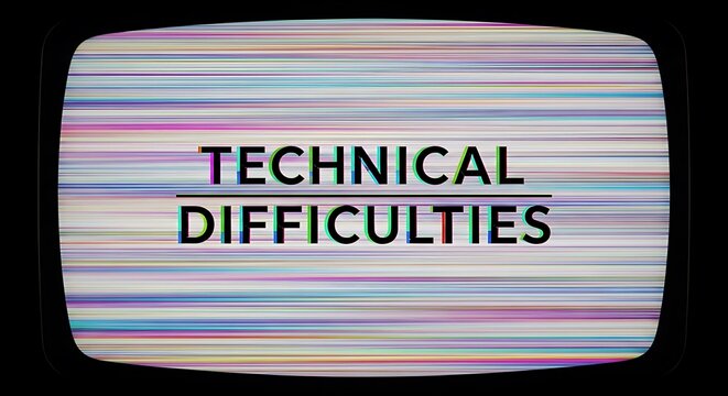 The visual representation of technical difficulties displayed on an old television screen with interference