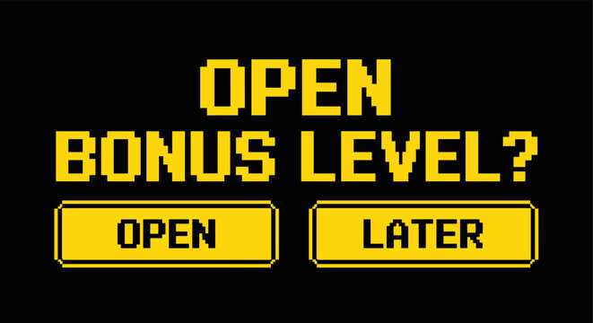 Retro pixel art game interface with open bonus level message