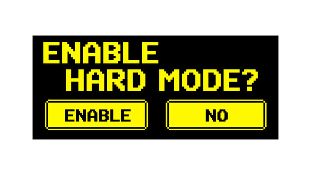 Retro pixel art gaming interface with hard mode option buttons