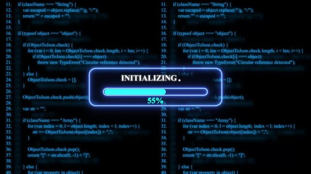 Programming code with loading bar and text INITIALIZING