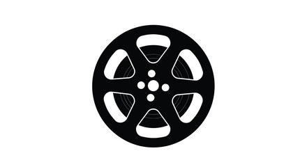 Obraz premium Black film reel with visible spokes and central hub silhouette