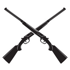 Vintage crossed shotguns vector illustration, black hunting rifles silhouette, classic firearm emblem for sport shooting and outdoor adventure © M