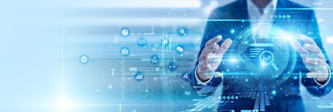SEO specialist focused hands hold laptop search engine optimization strategy improving rankings. Expert analyzing keywords traffic and boosting visibility through search engine optimization.