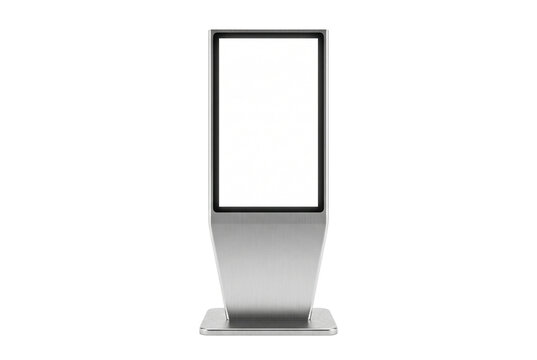 Digital information kiosk totem with blank screen mockup. Isolated on transparent background, png